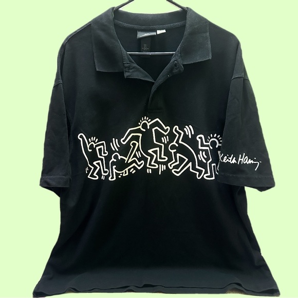 H&M x Keith Haring Black Crew Neck Short Sleeve Tee size L - Picture 1 of 10